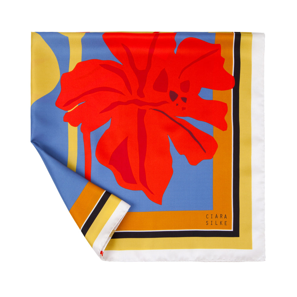 AFRICAN IRIS SCARF IN YELLOW OCHRE, BLOOD RED, CORNFLOWER BLUE, AND BLACK