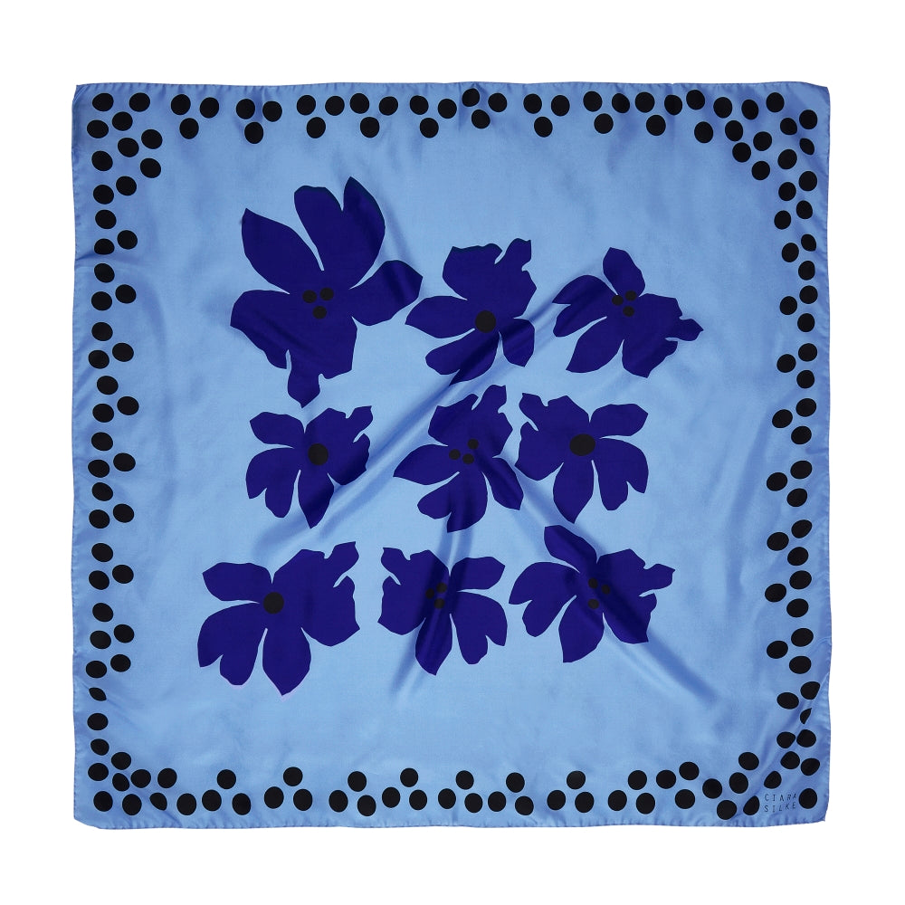 SWAMP ROSE SCARF IN SLATE BLUE, SKYBLUE, AND BLACK