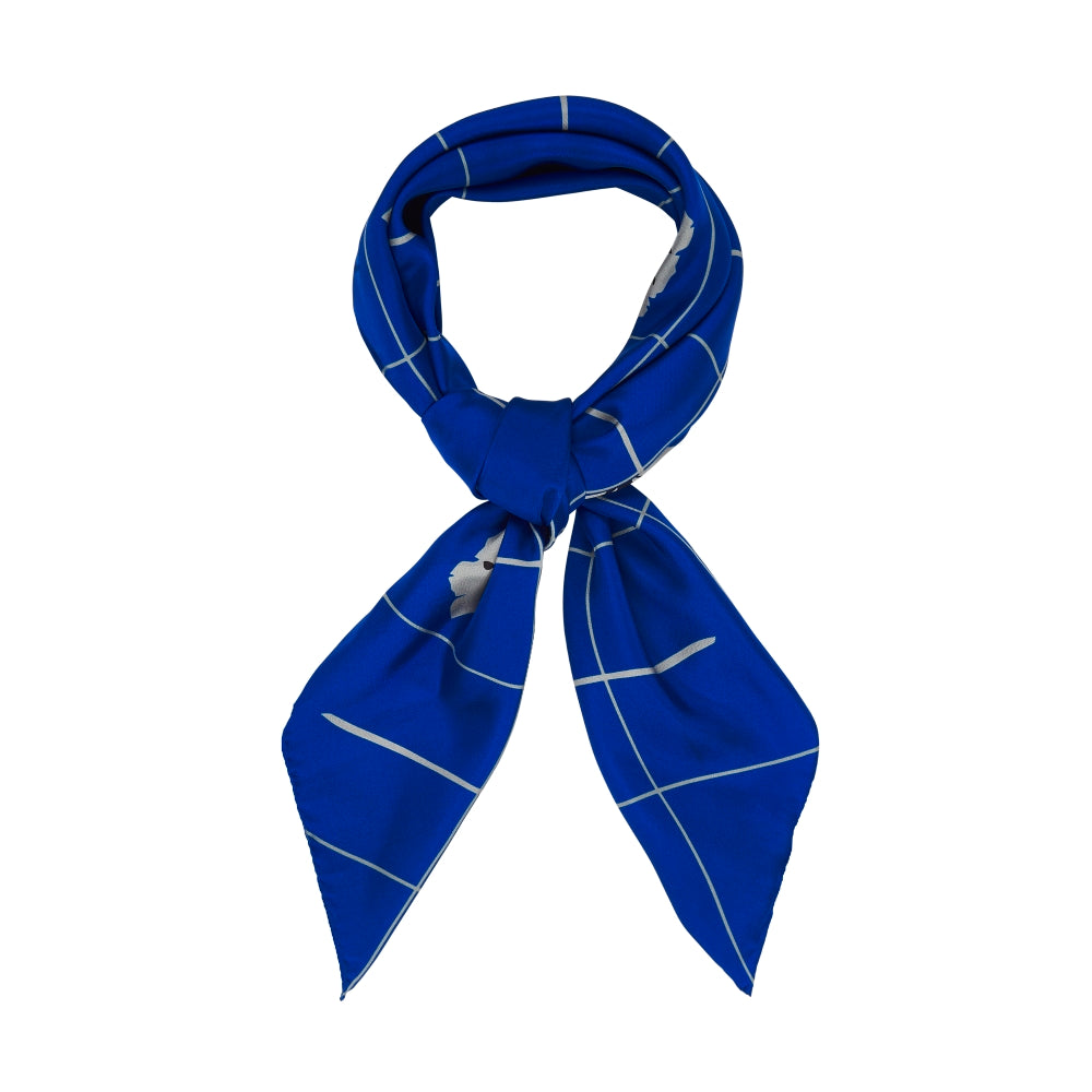 CRISS CROSS FLEUR SCARF IN COBALT BLUE, GREY & BLACK