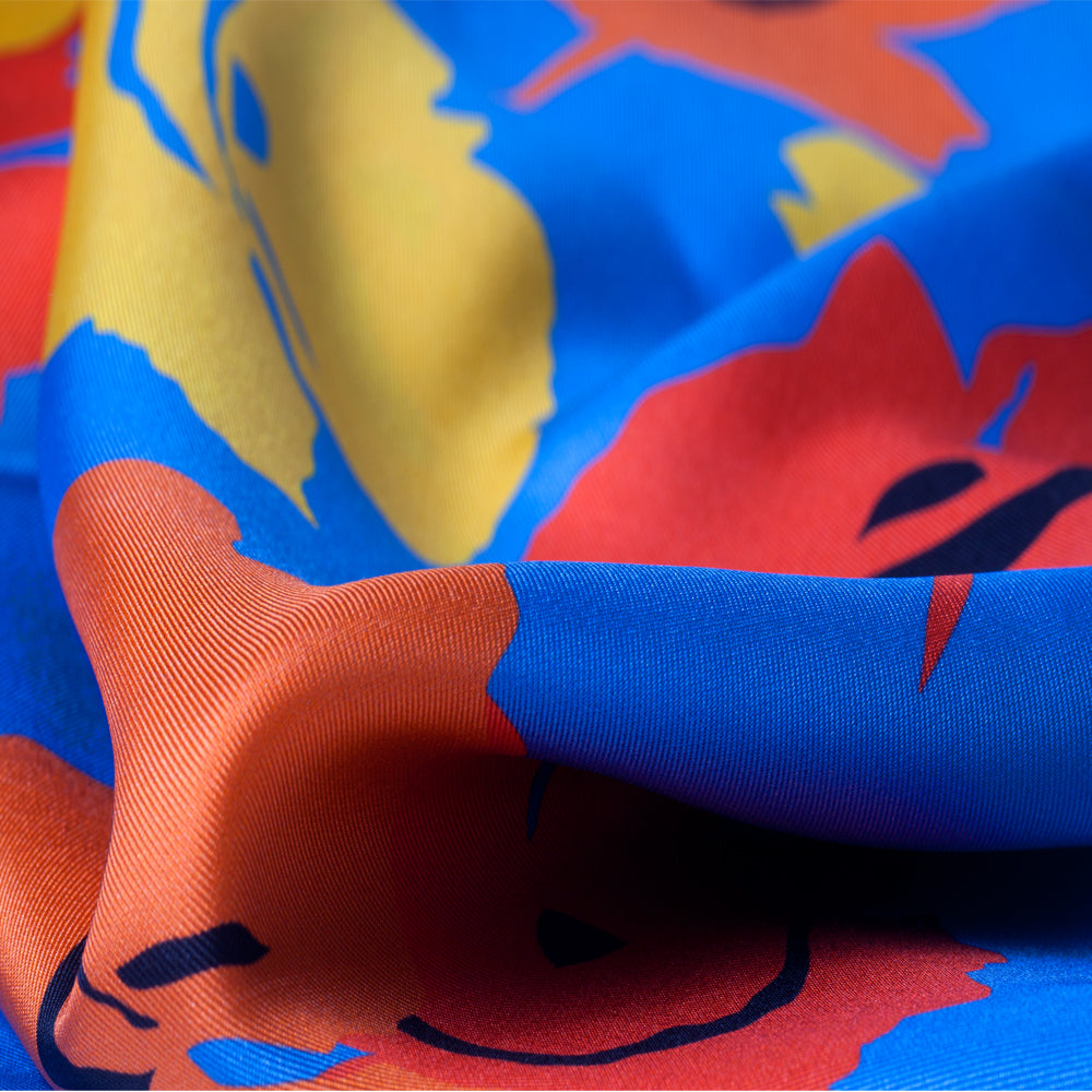 BROOKLYN DAISY SCARF IN BLUE, YELLOW, RED AND ORANGE