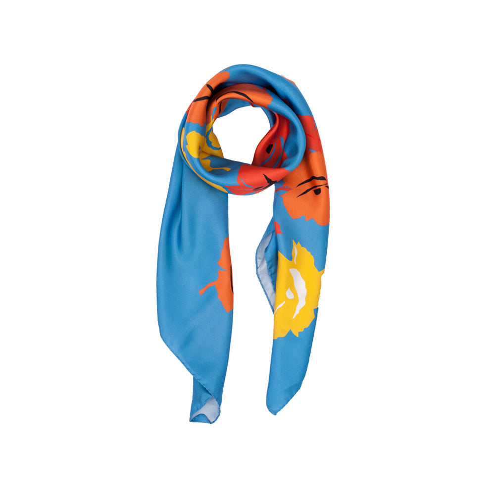 BROOKLYN DAISY SCARF IN BLUE, YELLOW, RED AND ORANGE