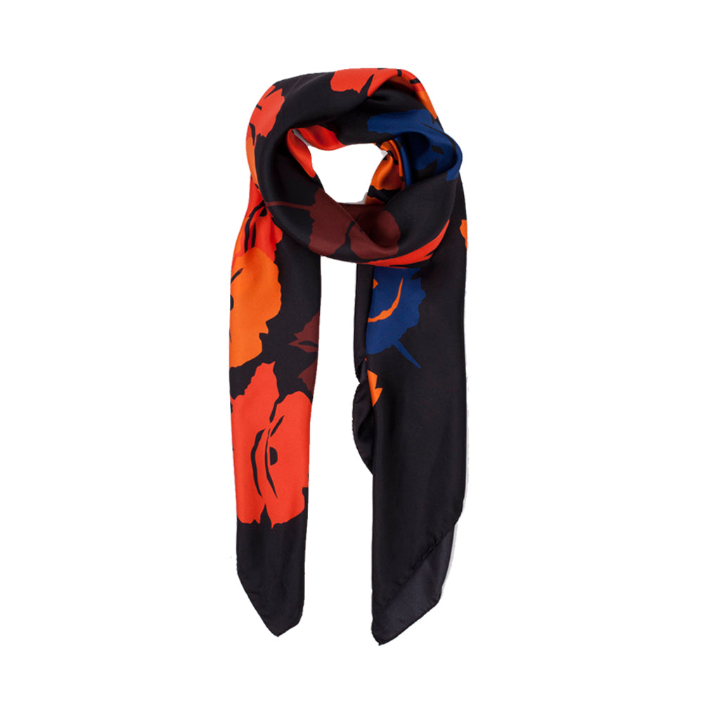 BROOKLYN DAISY SCARF IN ORANGE, MAROON, DEEP BLUE AND BLACK
