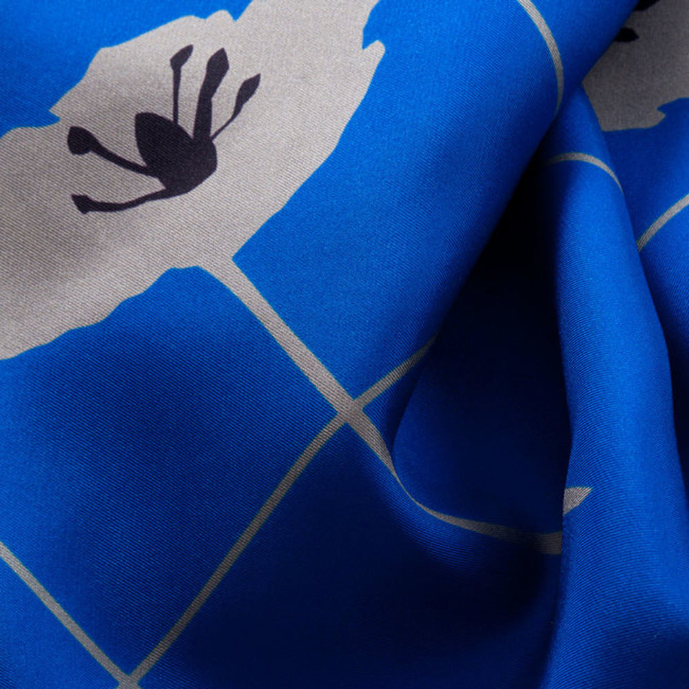 CRISS CROSS FLEUR SCARF IN COBALT BLUE, GREY & BLACK