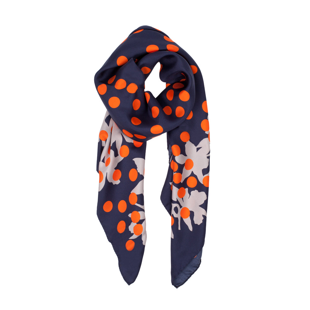 MILLIONBELLS SCARF IN NAVY, ORANGE AND GREY