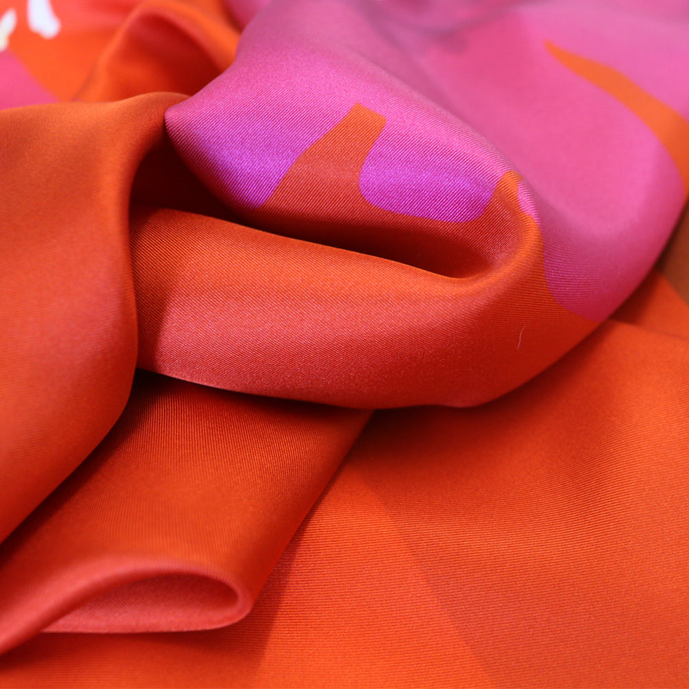 PAINTED DAISY SCARF IN HOT PINK, ORANGE AND LIGHT BROWN