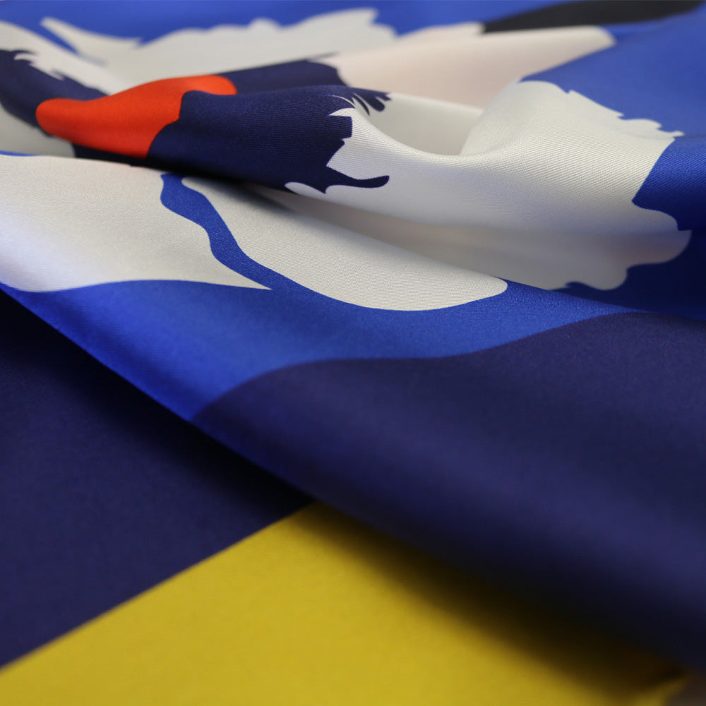 PAINTED DAISY SCARF IN PRIMARY BLUE, RED, MUSTARD, NAVY AND WHITE