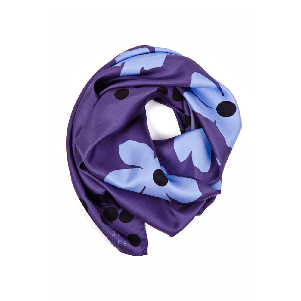 SWAMP ROSE SCARF IN ROYAL PURPLE, CORNFLOWER AND BLACK