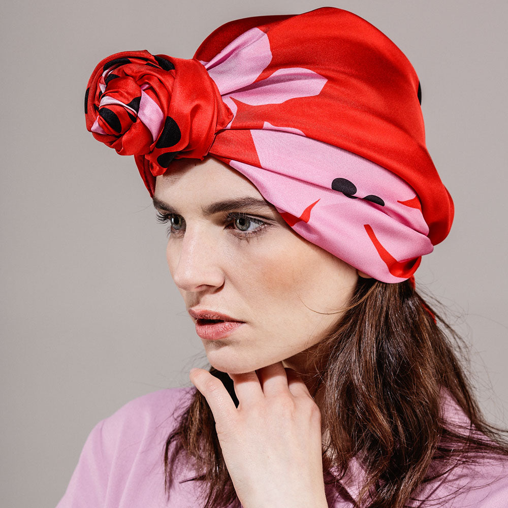 SWAMP ROSE SCARF IN SCARLET, PINK AND BLACK