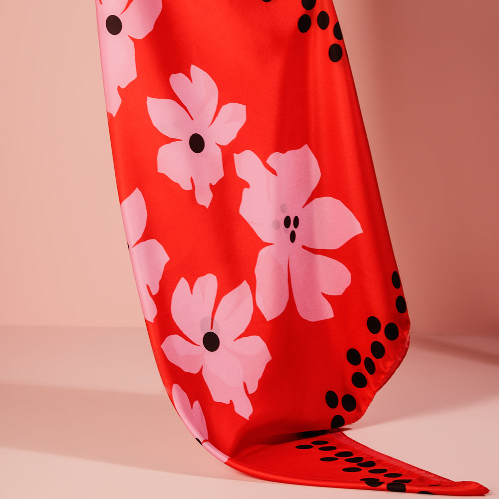 SWAMP ROSE SCARF IN SCARLET, PINK AND BLACK