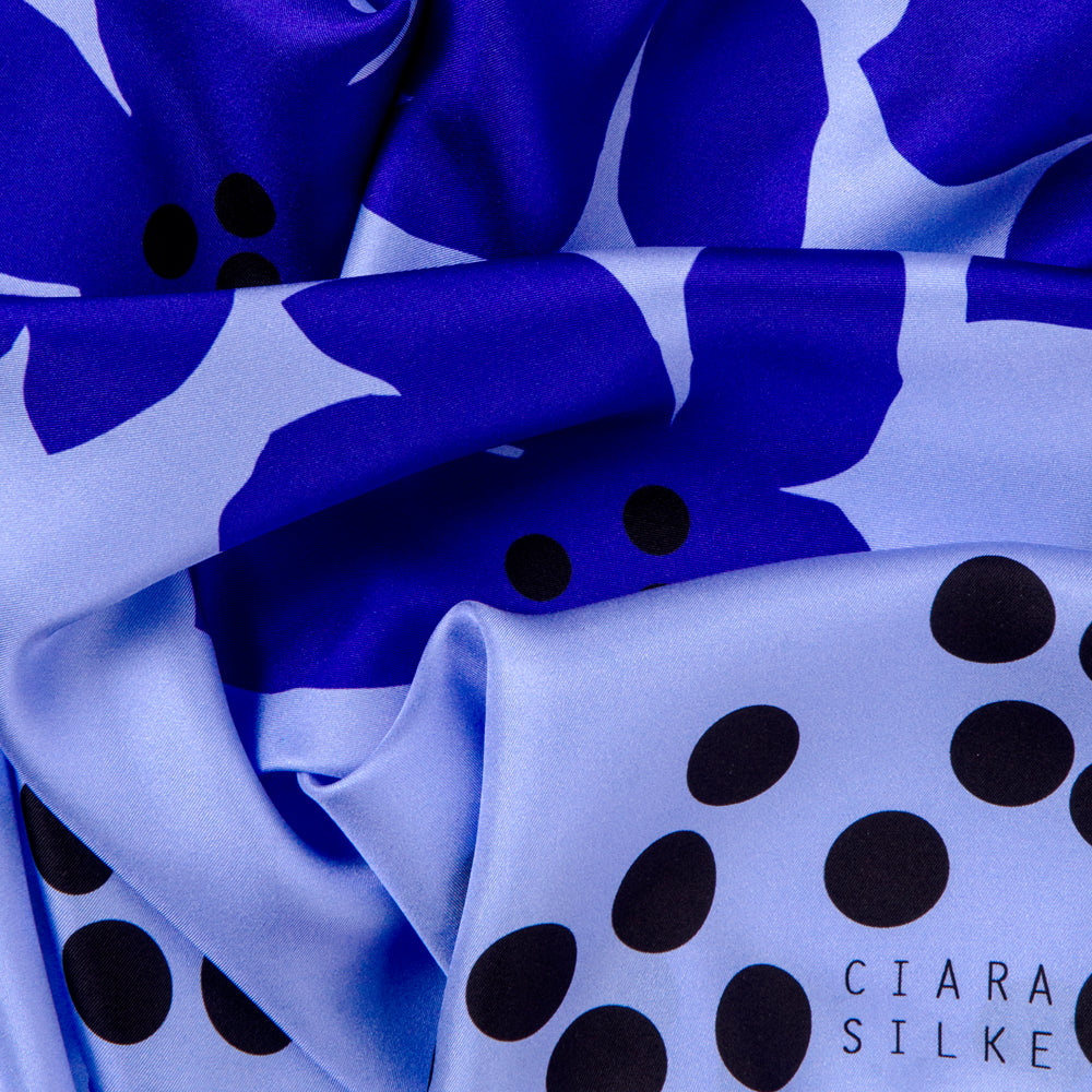 SWAMP ROSE SCARF IN SLATE BLUE, SKYBLUE, AND BLACK
