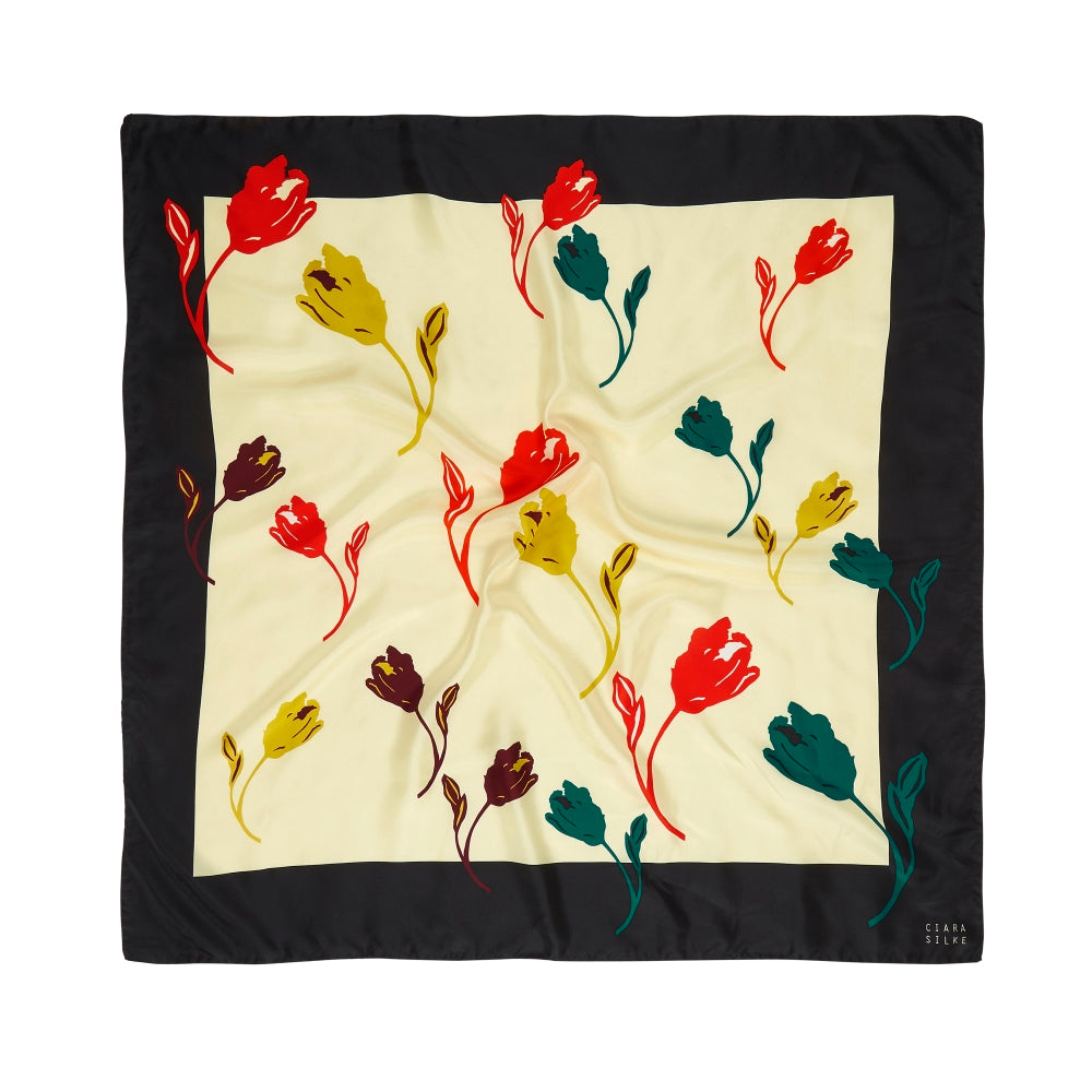 ALBURY TULIP SCARF IN LEMON, TEAL, MUSTARD, BLOOD ORANGE AND BLACK
