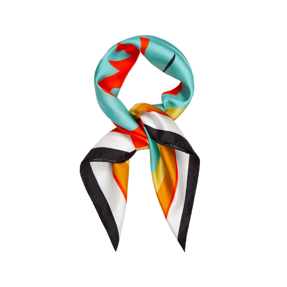 YURI SCARF IN TURQUOISE, WHITE, BLOOD ORANGE AND BLACK